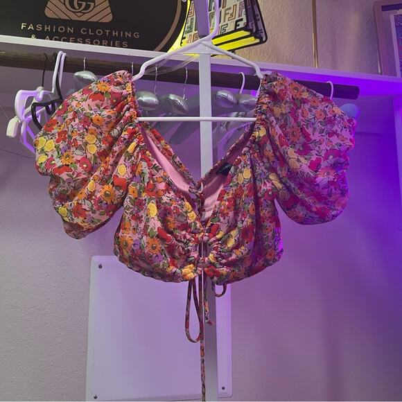 Wild Fable Pink Floral Puff Sleeve Blouse - Picture 1 of 4